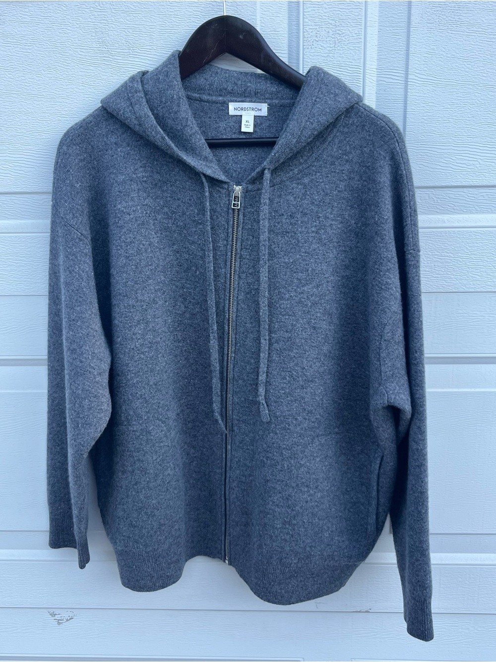 Women's Nordstrom Gray Zip-Up Hooded wool/cashmere Sweater XL